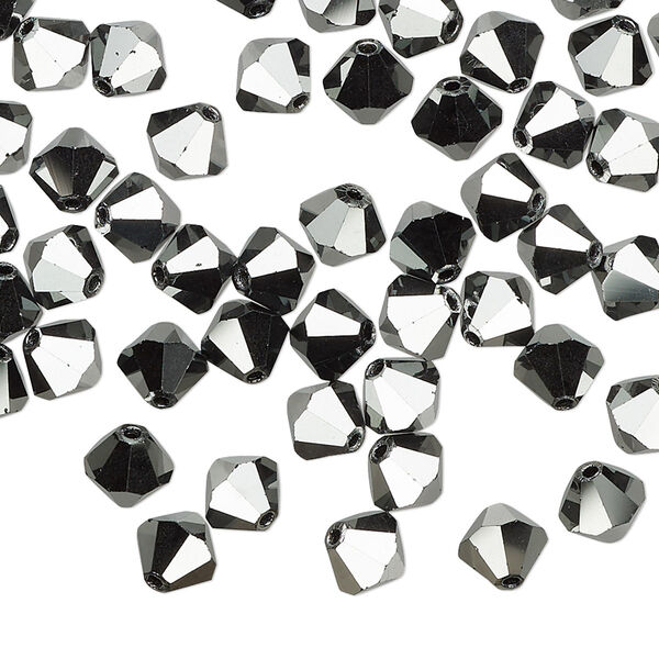 Bead 144pk jet hematite 2X, Preciosa Czech crystal 6mm bicone image number 0