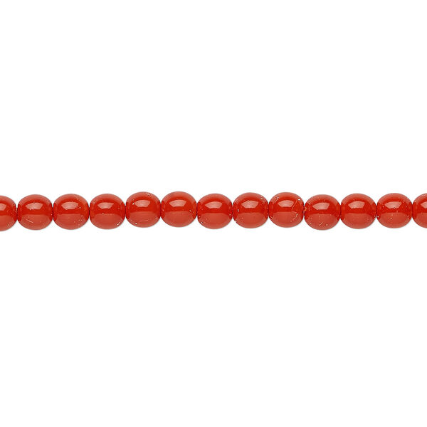 Bead, Czech dipped décor glass druk, opaque red-orange, 4mm round. Sold per 15-1/2" to 16" strand. image number 0