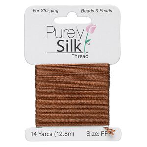 Thread, Purely Silk™, brown, size FFF. Sold per 14-yard card.