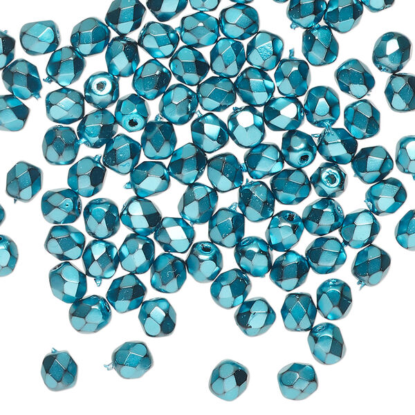 Bead 1pkg1200 Czech fire-polished glass, aqua carmen, 4mm faceted round. 1 mass. image number 0