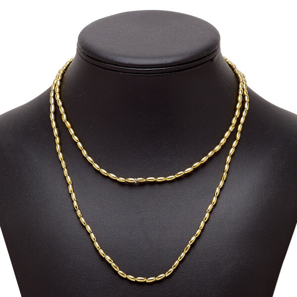 Necklace, vintage Japanese acrylic, gold, 6x3mm oval, 34-inch continuous loop. Sold individually. image number 0