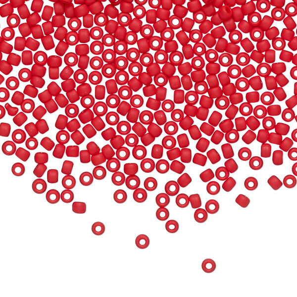 Seed bead, TOHO BEADS®, glass, pkg/250g, #11 round, opaque frosted cherry red (TR-11-45AF). image number 0