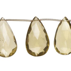 Golden quartz 1pkg11, hand-cut top-drilled faceted puffed teardrop bead 19x13mm-26x15mm
