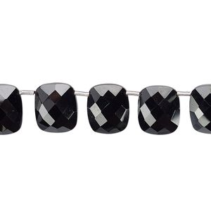 Black spinel 1pkg11, hand-cut top-drilled faceted puffed rectangle bead natural 11x9mm