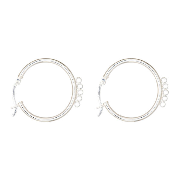 Earring, sterling silver, 25mm round hoop with 5 closed loops and latch-back closure. Sold per pair. image number 0