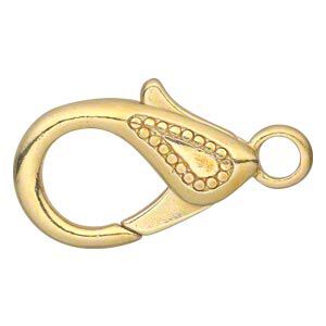Clasp lobster claw 1pkg4 "pewter" (zinc alloy), 25x15mm double-sided, gold-finished 1-strand