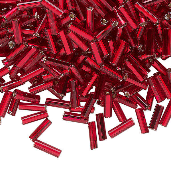 Bead, Preciosa Ornela Czech glass, bugle bead, pkg/500g, 1/4 inch, silver-lined transparent ruby, (97090). image number 0