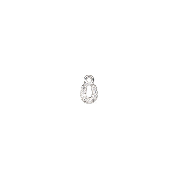 Charm, sterling silver and cubic zirconia, clear, 4.5x4mm horseshoe. Sold individually. image number 0
