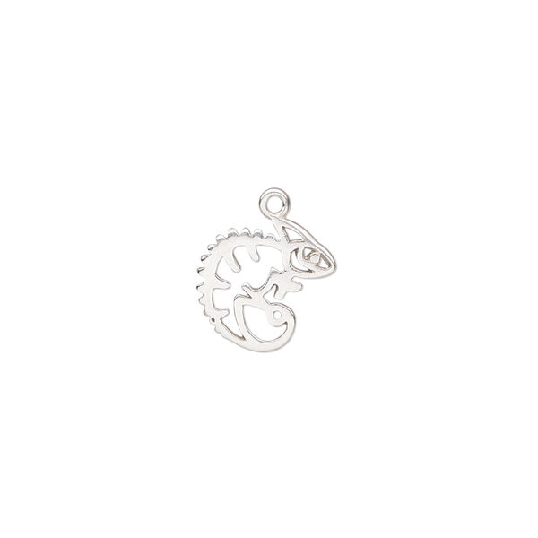 Charm Amoracast® 1pkg1 sterling silver, 11mm 2-sided cutout chameleon image number 0