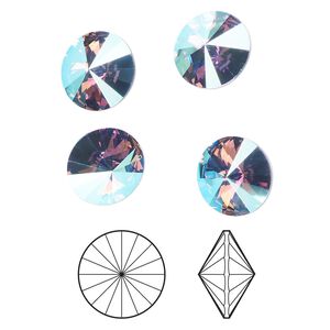 Chaton 4pk tanzanite shimmer foil back, Crystal Passions® 14mm rivoli 1122