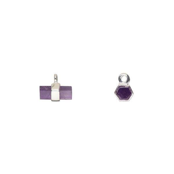 Drop sterling silver amethyst 1pk 8x4mm hand-cut double-sided hex, natural image number 0