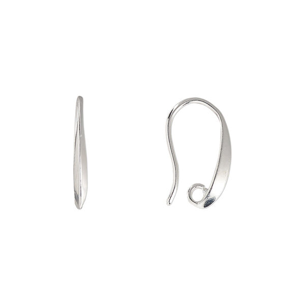 Ear wire, silver-plated brass, 16mm fishhook with hidden open loop, 20 gauge. Sold per pkg of 10 pairs. image number 0