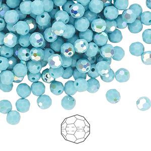Bead 720pk turquoise AB, Preciosa Czech crystal 4mm round