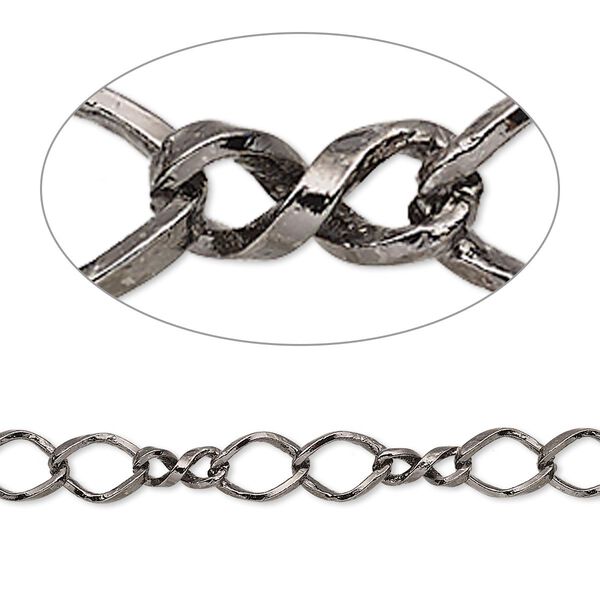 Chain, gunmetal-plated brass, 5mm double figure 8. Sold per 50-foot spool. image number 0