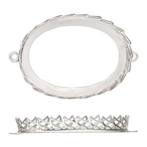 Link, sterling silver, 42x32mm oval with wave edge and open back with 40x30mm oval cabochon bezel setting. Sold individually.