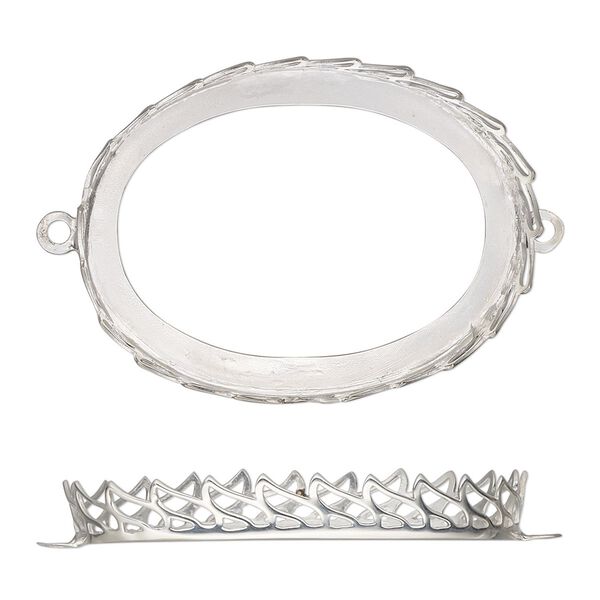 Link, sterling silver, 42x32mm oval with wave edge and open back with 40x30mm oval cabochon bezel setting. Sold individually. image number 0