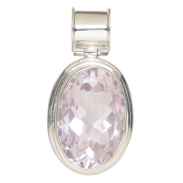 Pendant, lavender amethyst (natural) and sterling silver, 30x26mm-35x29mm oval. Sold individually. image number 0