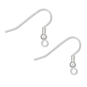 Ear wire fishhook 1pkg100 silver-plated, 19mm / 3mm ball / 4mm coil / open loop, 22 gauge brass 50 pair