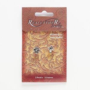 Component, antiqued silver-finished steel and "pewter" (zinc-based alloy), 12x12mm flower with loop and screw fastener. Sold per pkg of 2.