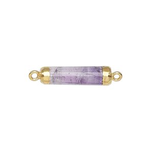 Link, amethyst (natural) / electroplated gold / gold-plated sterling silver, 20x5mm-21x6mm hand-cut faceted tube. Sold individually.