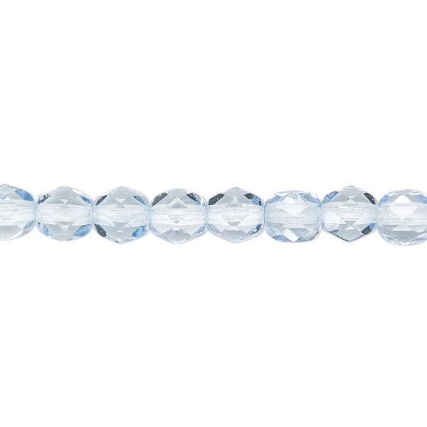 Bead, Czech fire-polished dipped décor glass, light blue, 6mm faceted round. Sold per 15-1/2" to 16" strand, approximately 65 beads. image number 0
