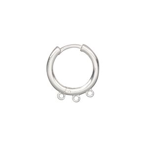 Earring hoop 1pkg2 sterling silver, 16mm hinged / 3 closed loop / hinged / round tube, 1 pair