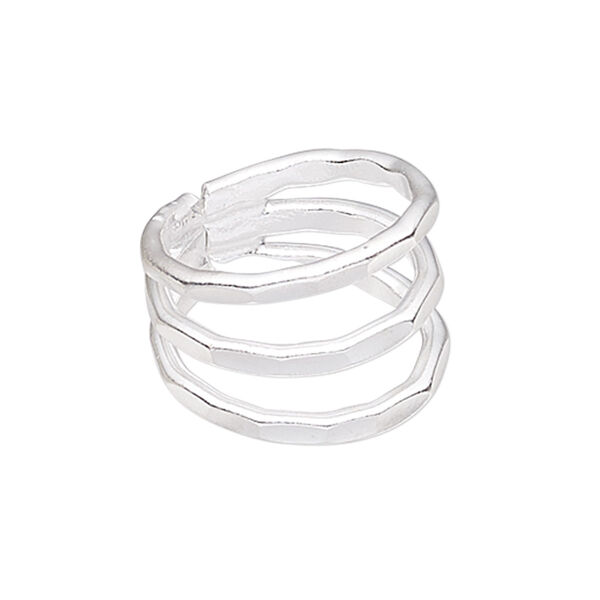 Ring, Hill Tribes, silver-plated copper, 16mm wide with 3 layer design, adjustable from size 8 to 9. Sold individually. image number 0