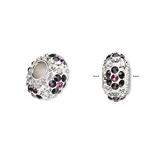 Bead, Dione®, Czech glass rhinestone / epoxy / imitation rhodium-plated brass grommet, multicolored, 13x8mm-14x8mm rondelle with flower, 4.5mm hole. Sold individually.