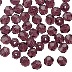Bead 1pkg60 Czech fire-polished glass, 6mm faceted round, transparent amethyst purple