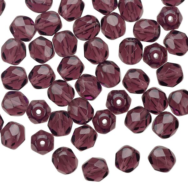 Bead 1pkg60 Czech fire-polished glass, 6mm faceted round, transparent amethyst purple image number 0