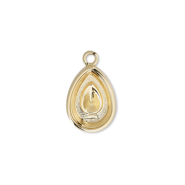 Drop, Almost Instant Jewelry®, gold-plated "pewter" (zinc-based alloy), 16x12mm pear with 14x10mm pear setting. Sold per pkg of 2. image number 0