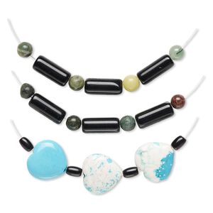 Multi-gemstone / glass 1pkg3 mixed shape bead mix 2.5 inch 10x5mm-20x20mm