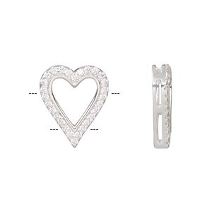 Slide, sterling silver and cubic zirconia, clear, 17x14mm single-sided open heart, 5x1mm hole. Sold individually.