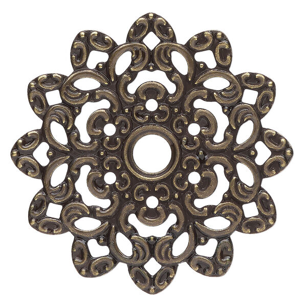 Focal, antique gold-plated steel, 47mm single-sided fancy flower. Sold per pkg of 6. image number 0