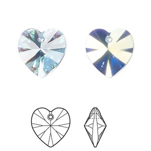Drop 2pk aquamarine AB, Crystal Passions® 14mm pendant heart 6228