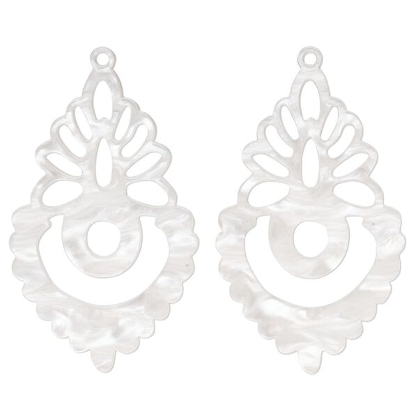 Focal, resin, white, 50x31mm fancy teardrop. Sold per pkg of 2. image number 0