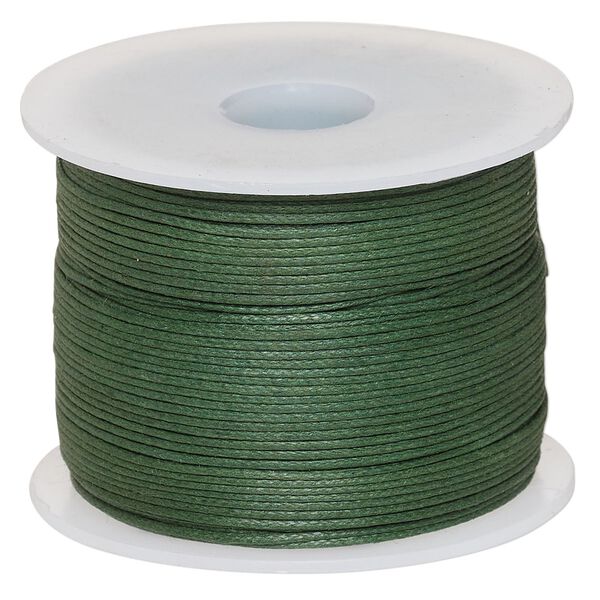 Cord, waxed cotton, dark green, 0.5mm. Sold per 100-meter spool. image number 0