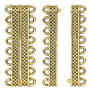 Clasp magnetic 1pkg1 "pewter" (zinc alloy), 40x9mm rectangle, antique gold-finished 8-strand