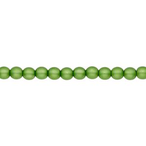 Bead, Czech pearl-coated glass druk, opaque matte green, 4mm round. Sold per 15-1/2" to 16" strand.
