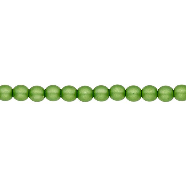 Bead, Czech pearl-coated glass druk, opaque matte green, 4mm round. Sold per 15-1/2" to 16" strand. image number 0