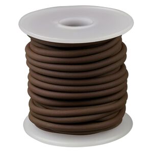 Cord, synthetic rubber, brown, 4mm round. Sold per pkg of 10 meters (32.8 feet).