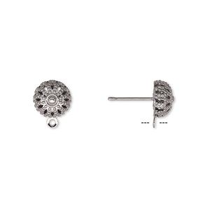 Earstud 1pkg10 gunmetal-plated, 8mm filigree domed / closed loop, brass / stainless steel 5 pair