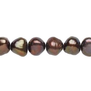 Freshwater pearl 1pkg1, flat-sided potato, 15 inch dark copper 8-9mm cultured