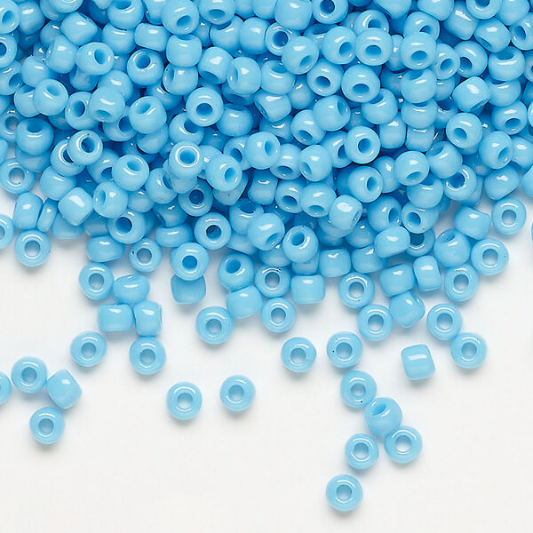 Seed bead, Dyna-Mites™, glass, opaque aqua blue, #8 round. Sold per 40-gram pkg. image number 0