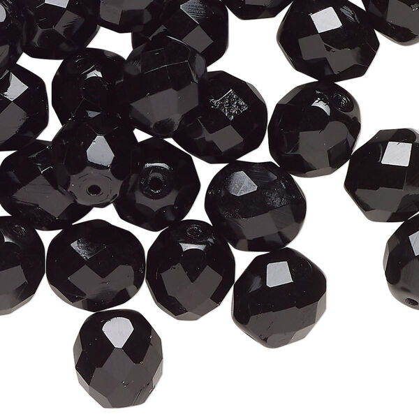Bead, Czech fire-polished glass, opaque black, 10mm faceted round. Sold per 2-ounce pkg, approximately 47 beads. image number 0