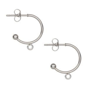 Earring hoop 1pkg4, 18mm 00.75 round / closed loop / 3mm ball / earnuts, 20 gauge stainless steel 2 pair