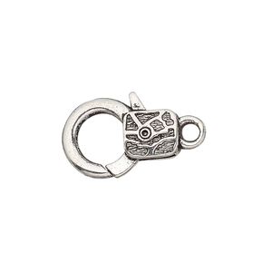 Clasp, lobster claw, antique silver-plated "pewter" (zinc-based alloy), 19.5x13mm with double-sided abstract design. Sold per pkg of 8.