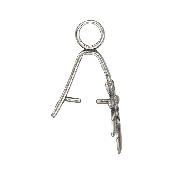 Bail, JBB Findings, ice-pick, antique silver-plated brass, 25x15.5mm leaf with 12mm grip length. Sold individually. image number 1