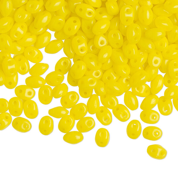 Bead, Preciosa Twin™, Pressed Twin, Czech pressed glass, jelly yellow, 5x2.5mm oval with 2 holes. Sold per 50-gram pkg. image number 0