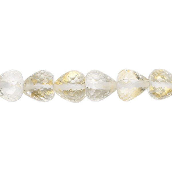 Bead, quartz crystal and 24Kt gold foil (assembled), 9x8mm hand-cut faceted teardrop, B+ grade, Mohs hardness 7. Sold per pkg of 10. image number 0